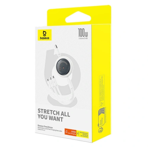 Kabel 3w1 Baseus Free2Draw USB-A / microUSB,Lightning,USB-C, 100W, 1.1 m (biały)