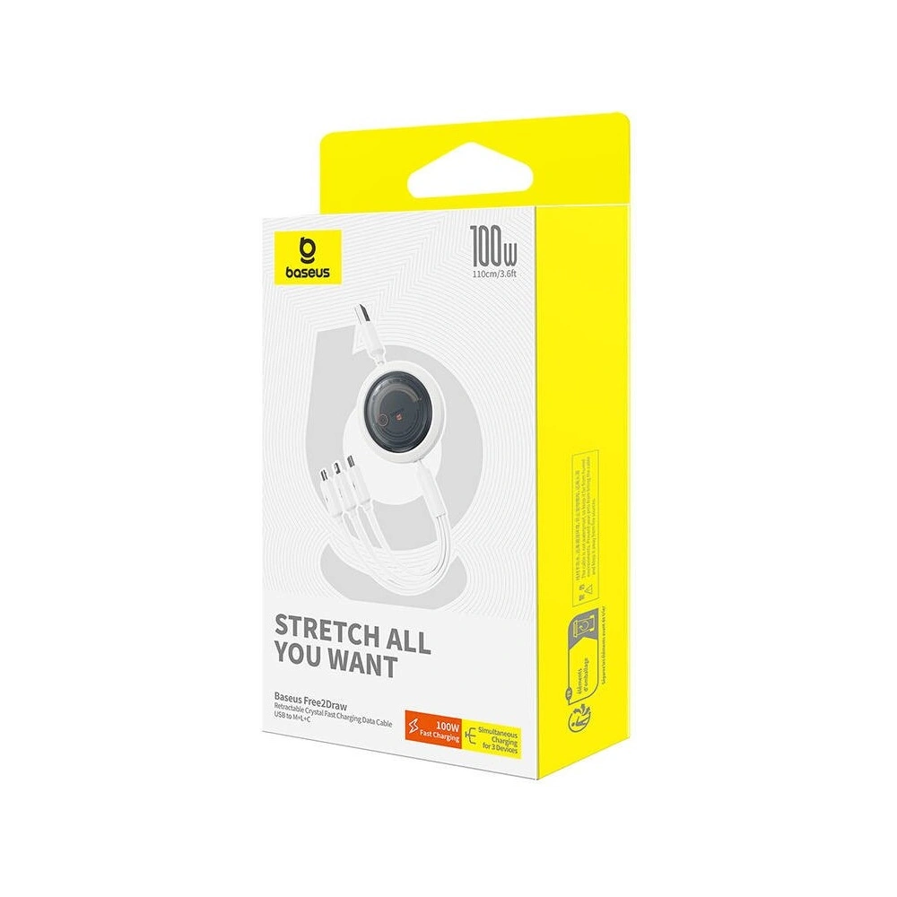 Hurtownia GSM - Kabel 3w1 Baseus Free2Draw USB-A / microUSB, Lightning, USB-C, 100W, 1.1 m (weiß) - BSU4916 - {ean13} - Hurt
