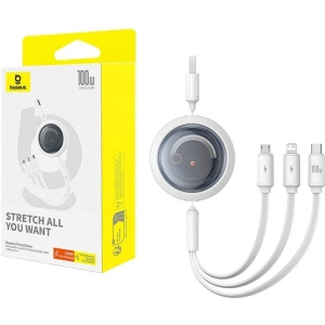 Hurtownia GSM - Cablu 3w1 Baseus Free2Draw USB-A / microUSB, Lightning, USB-C, 100W, 1.1 m (alb) - BSU4916 - {ean13} - Hurt