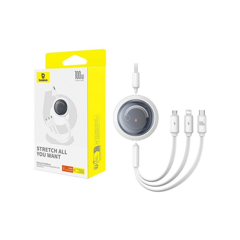 Hurtownia GSM - Kabel 3w1 Baseus Free2Draw USB-A / microUSB, Lightning, USB-C, 100W, 1.1 m (weiß) - BSU4916 - {ean13} - Hurt
