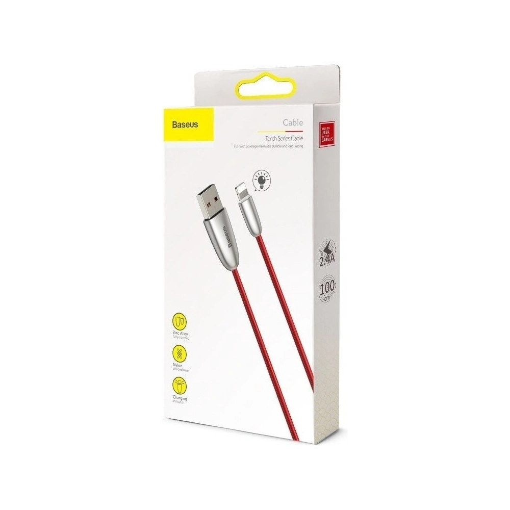 Wholesale USB Lightning Baseus Torch LED Light 2.4A 1m Red - BSU765RED - {ean13} - Hurt