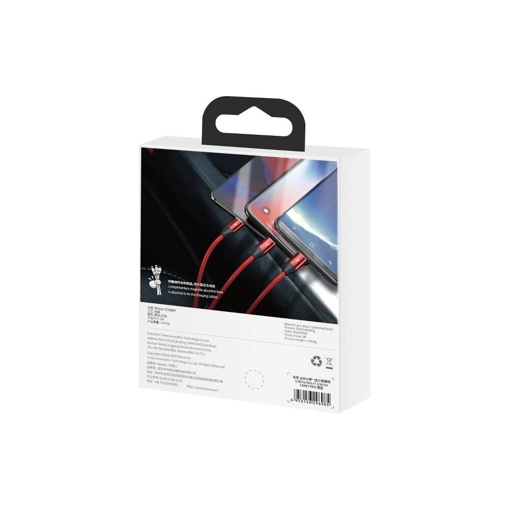 Hurtownia GSM - Kabel USB 3w1 Baseus Car Co-sharing Micro / USB-C / Lightning, 3.5A 1m (czarny) - BSU766BLK - {ean13} - Hurt