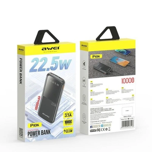 Powerbank AWEI P10K 10000mAh 22.5W czarny/black