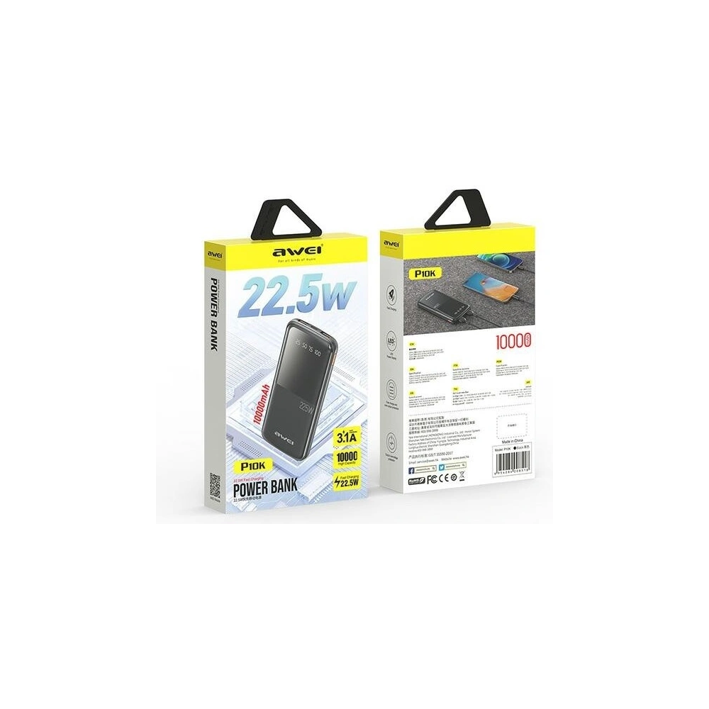 Hurtownia GSM - Powerbank AWEI P10K 10000mAh 22.5W černý/black - AWEI199 - {ean13} - Hurt