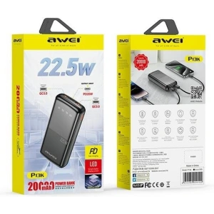 Hurtownia GSM - Powerbank AWEI P13K 20000mAh 22.5W Ecran Digital negru/black - AWEI200 - {ean13} - Hurt