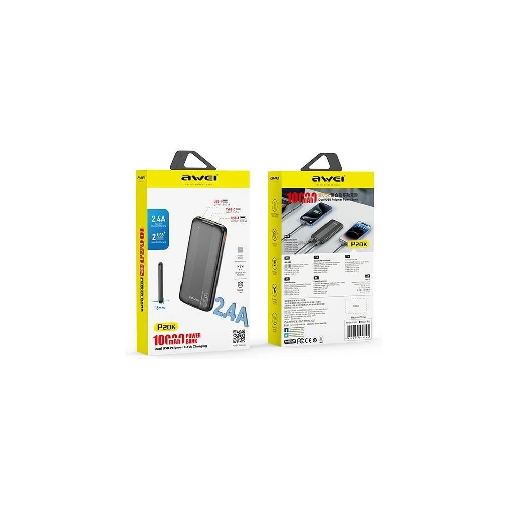 Hurtownia GSM - Powerbank AWEI P20K 10000mAh černý/black - AWEI201 - {ean13} - Hurt