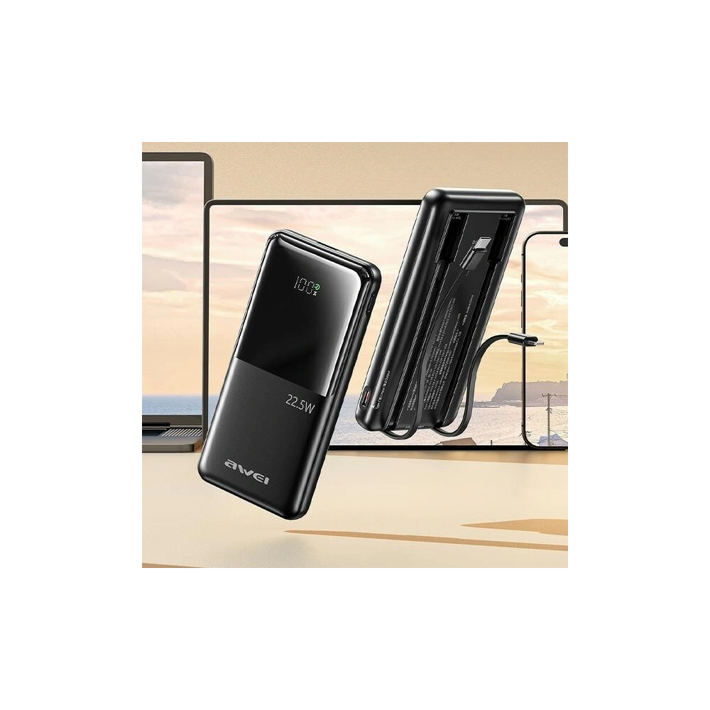 Hurtownia GSM - Powerbank AWEI P76K 10000mAh 22.5W Digitální displej černý/black - AWEI202 - {ean13} - Hurt