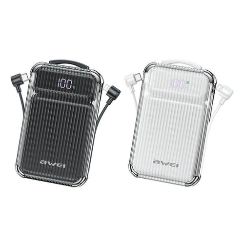 Powerbank AWEI P89K 10000mAh 38,5W czarny/black + kabel USB-C / Lightning