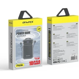 Hurtownia GSM - Powerbank AWEI P89K 10000mAh 38,5W negru/black + cablu USB-C / Lightning - AWEI203 - {ean13} - Hurt