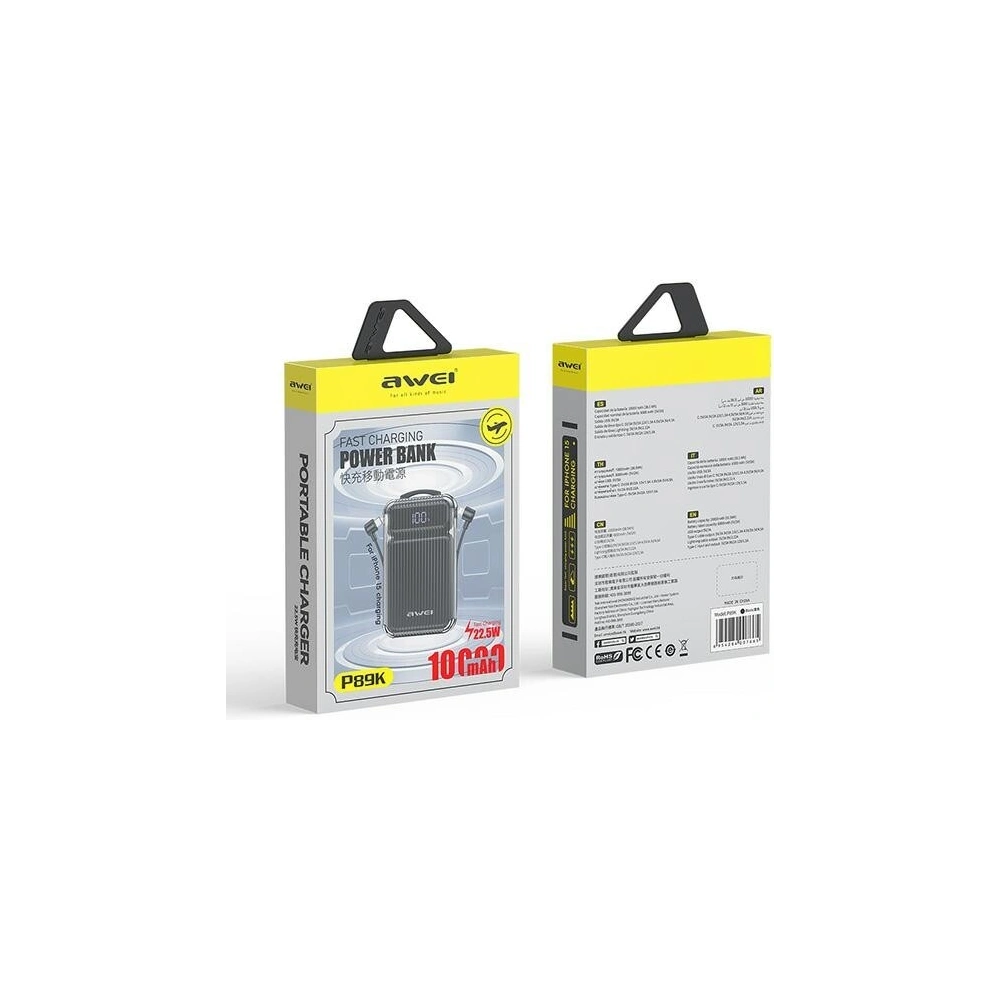 Hurtownia GSM - Powerbank AWEI P89K 10000mAh 38,5W černý/black + kabel USB-C / Lightning - AWEI203 - {ean13} - Hurt