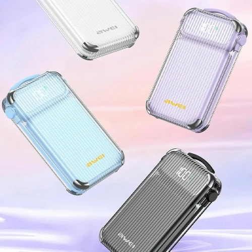 Powerbank AWEI P89K 10000mAh 38,5W czarny/black + kabel USB-C / Lightning