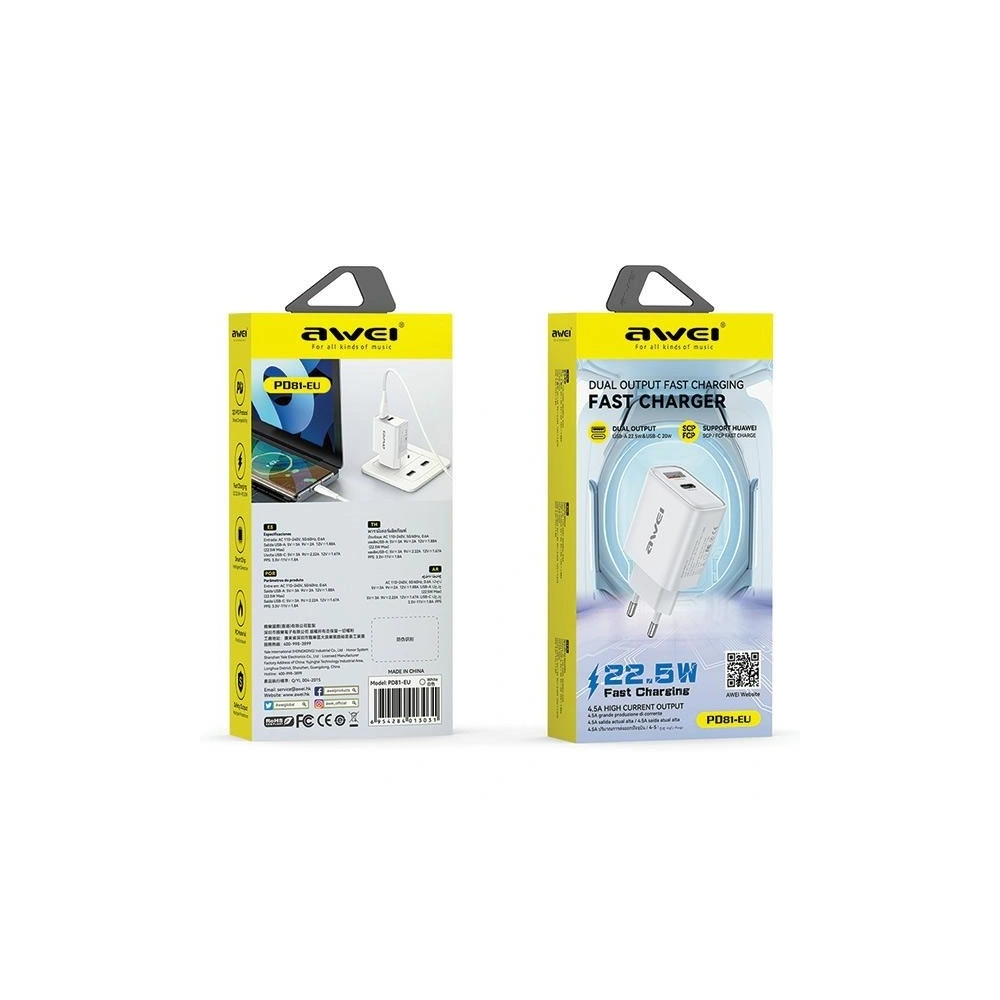 Hurtownia GSM - Netzteil AWEI PD81-EU 22,5W GaN weiß/white - AWEI205 - {ean13} - Hurt
