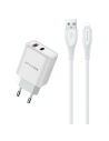 Hurtownia GSM - AWEI PD81L-EU GaN 22.5W hálózati töltő + USB-A / Lightning kábel fehér színben - AWEI206 - {ean13} - Hurt