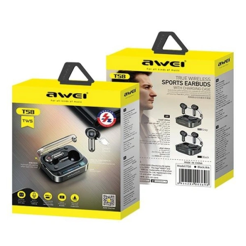 Słuchawki bezprzewodowe dokanałowe AWEI T58 Bluetooth 5.3 ANC + stacja dokująca czarny/black