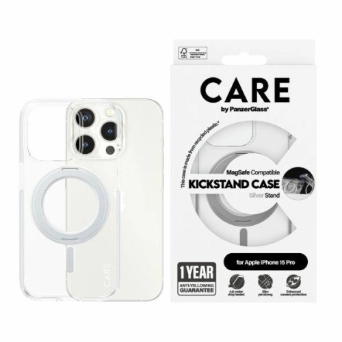 Etui CARE by PanzerGlass Kickstand Case Apple iPhone 15 Pro MagSafe srebrny/silver