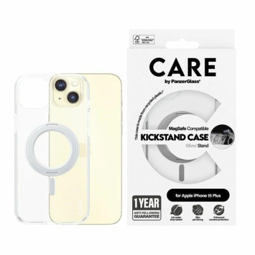 Etui CARE by PanzerGlass Kickstand Case Apple iPhone 15 Pro Max MagSafe srebrny/silver