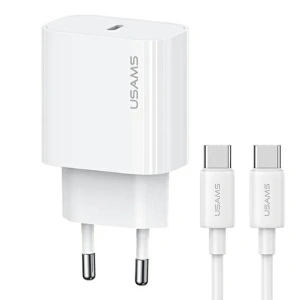 Hurtownia GSM - USAMS CC226 T65 PD 20W Gyors Töltő hálózati adapter + USB-C / USB-C 60W kábel fehér - USA1144 - {ean13} - Hurt