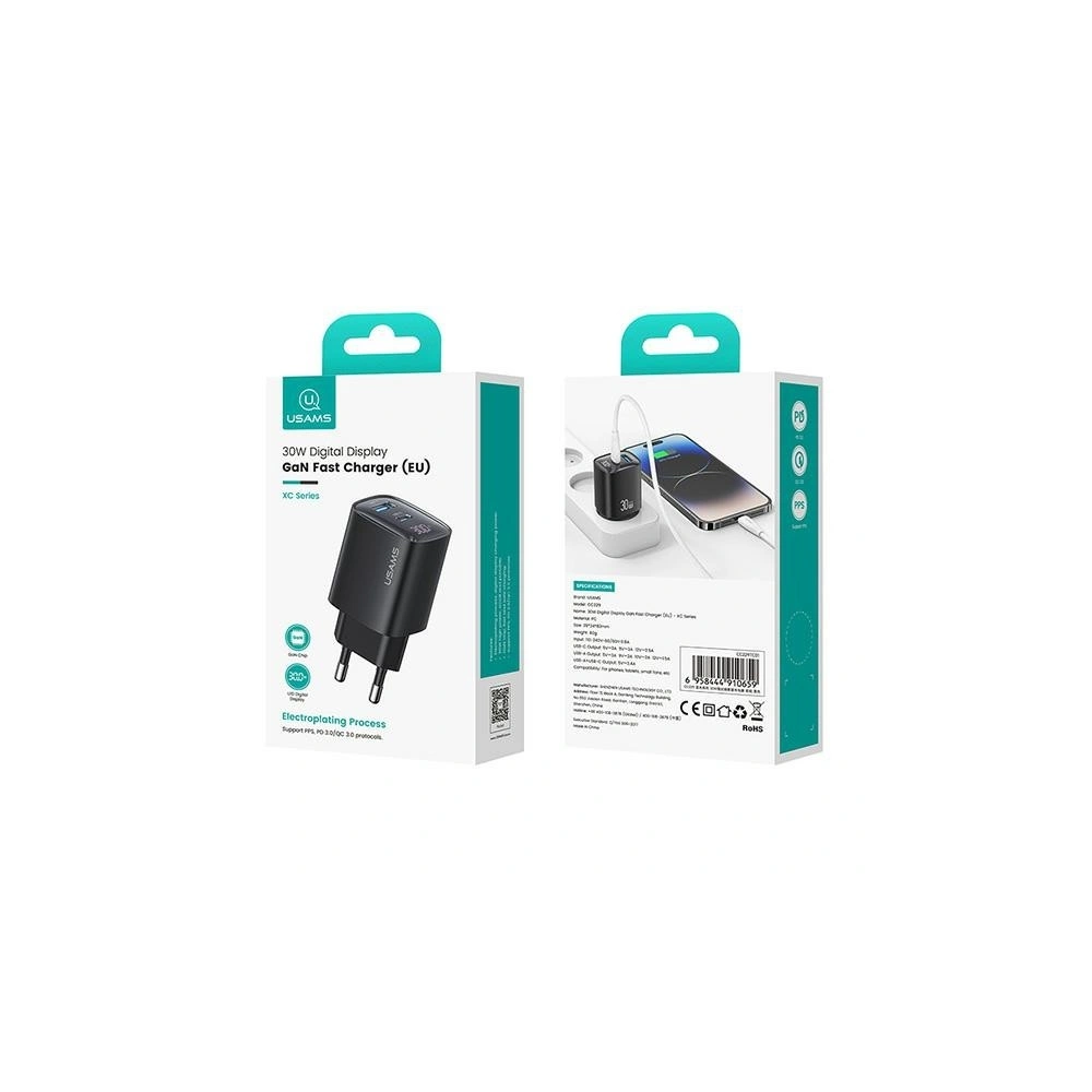 Hurtownia GSM - Nabíječka USAMS CC229 USB-A, USB-C 30W GaN Rychlé nabíjení XC Series bílá/bílá - USA1145 - {ean13} - Hurt