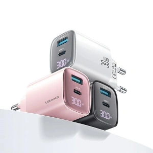 Hurtownia GSM - USAMS CC229 USB-A, USB-C 30W GaN Gyors Töltő XC Sorozat fekete/black - USA1146 - {ean13} - Hurt