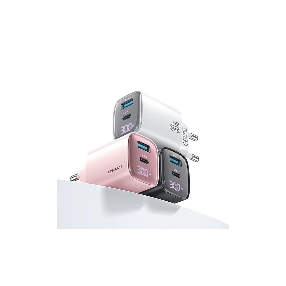 Hurtownia GSM - Síťová nabíječka USAMS CC229 USB-A, USB-C 30W GaN rychlé nabíjení XC Series černá/black - USA1146 - {ean13} - Hurt