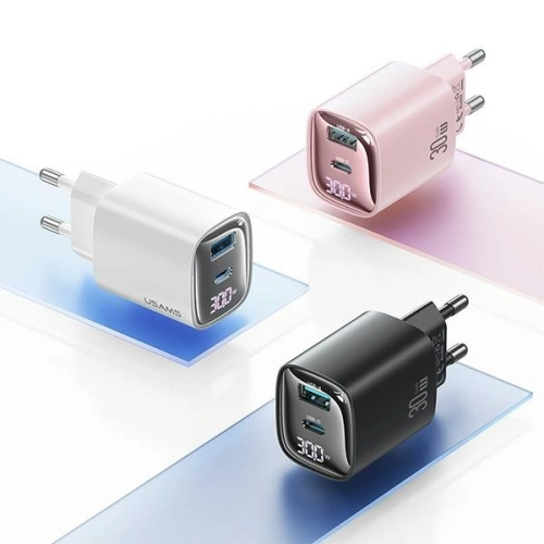 Ładowarka sieciowa USAMS CC229 USB-A, USB-C 30W GaN Fast Charging XC Series czarny/black