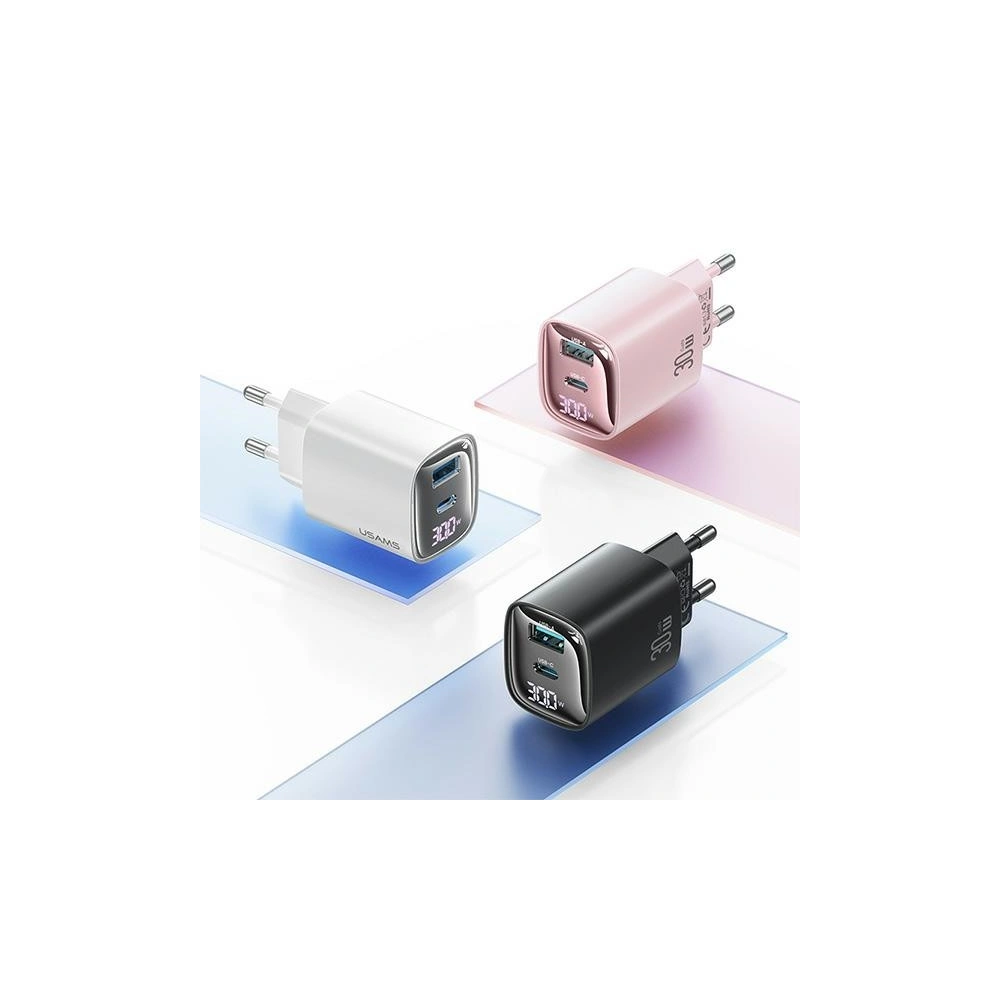 Hurtownia GSM - Síťová nabíječka USAMS CC229 USB-A, USB-C 30W GaN rychlé nabíjení XC Series černá/black - USA1146 - {ean13} - Hurt
