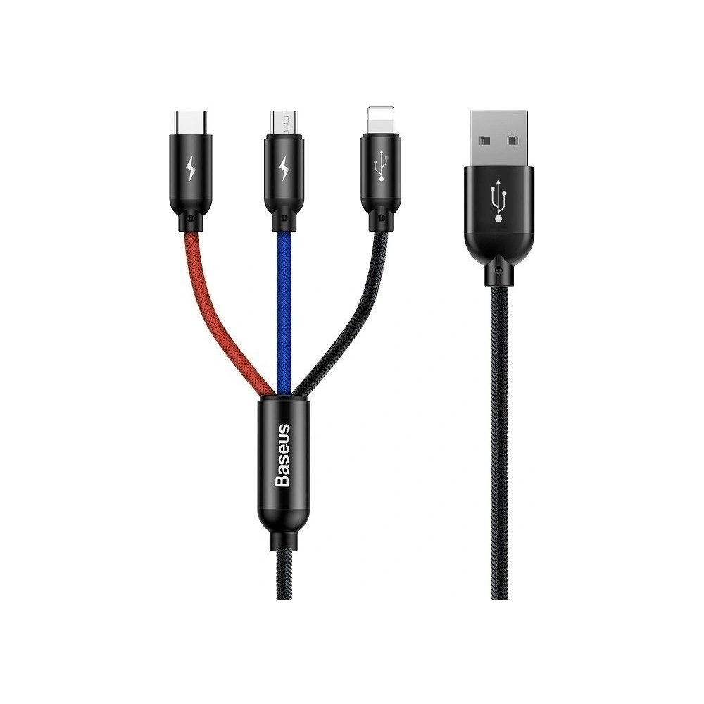 Hurtownia GSM - Kabel USB Baseus 3w1 USB-C / Lightning / Micro 3,5A 0,3m (czarny) - BSU774BLK - {ean13} - Hurt