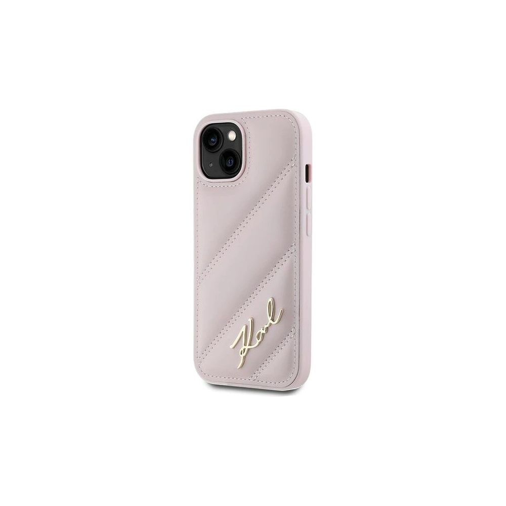 Wholesale Karl Lagerfeld KLHCP14SPQDSMGP Apple iPhone 14 / 15 / 13 hardcase Diagonal Quilted Script pink - KLD2121 - {ean13} - Hurt