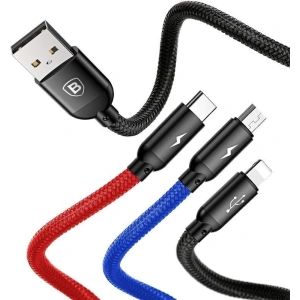 Hurtownia GSM - Kabel USB Baseus 3w1 USB-C / Lightning / Micro 3,5A 0,3m (czarny) - BSU774BLK - {ean13} - Hurt