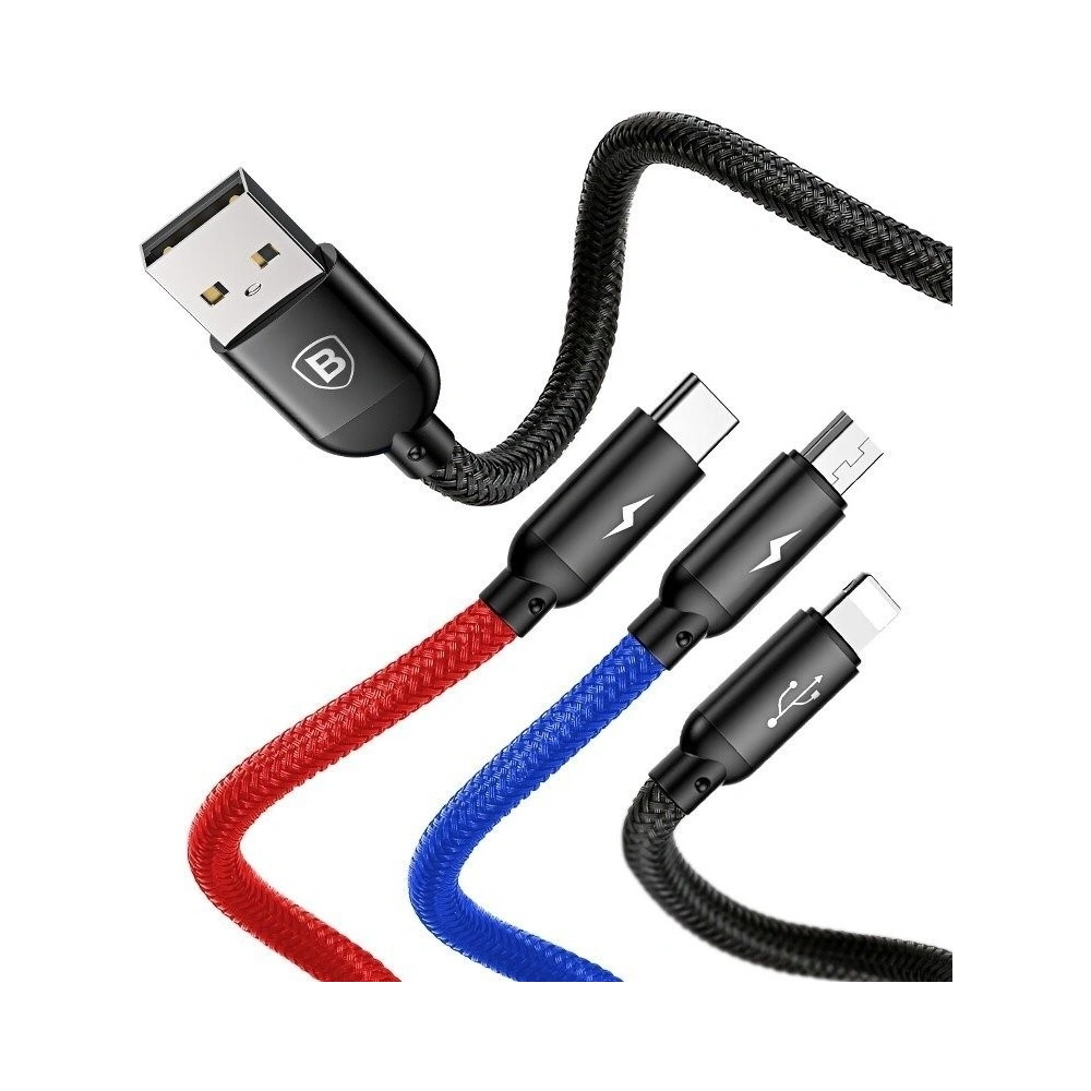 Hurtownia GSM - Kabel USB Baseus 3w1 USB-C / Lightning / Micro 3,5A 0,3m (czarny) - BSU774BLK - {ean13} - Hurt