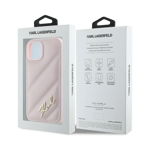 Etui Karl Lagerfeld KLHCP14SPQDSMGP Apple iPhone 14 / 15 / 13 hardcase Diagonal Quilted Script różowy/pink