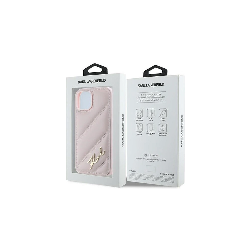 Hurtownia GSM - Etui Karl Lagerfeld KLHCP14SPQDSMGP Apple iPhone 14 / 15 / 13 hardcase Diagonal Quilted Script růžový/pink - KLD2121 - {ean13} - Hurt
