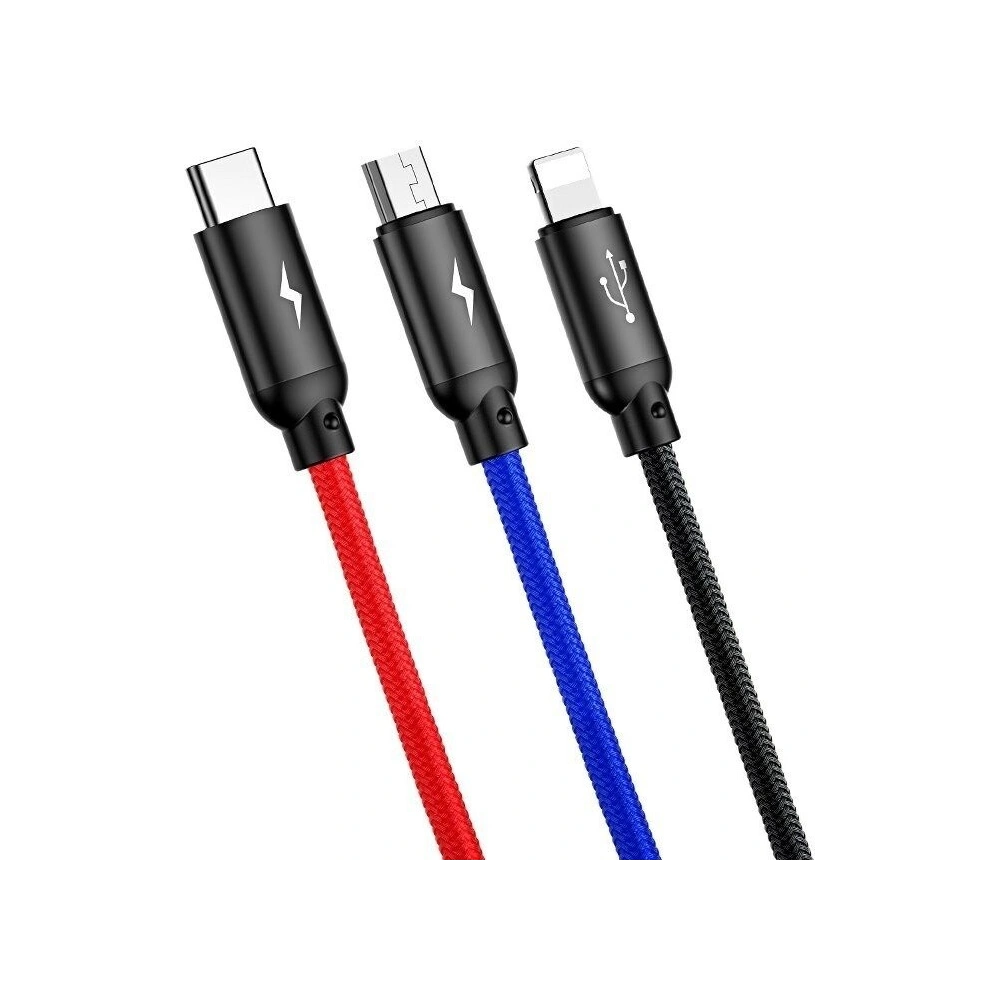 Hurtownia GSM - Kabel USB Baseus 3w1 USB-C / Lightning / Micro 3,5A 0,3m (czarny) - BSU774BLK - {ean13} - Hurt