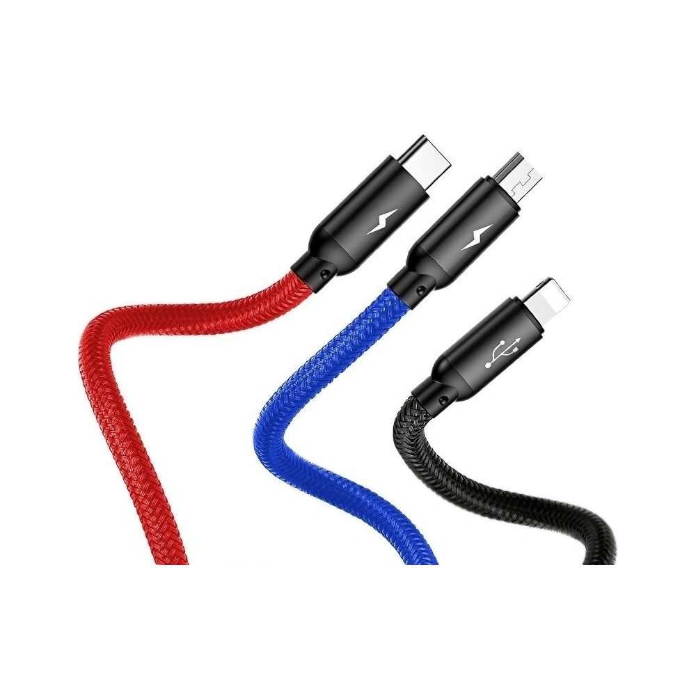 Hurtownia GSM - Kabel USB Baseus 3w1 USB-C / Lightning / Micro 3,5A 0,3m (czarny) - BSU774BLK - {ean13} - Hurt