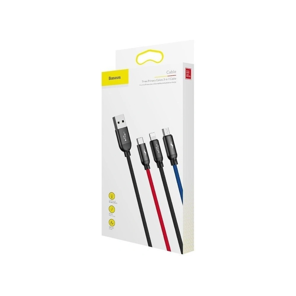 Hurtownia GSM - Kabel USB Baseus 3w1 USB-C / Lightning / Micro 3,5A 0,3m (czarny) - BSU774BLK - {ean13} - Hurt