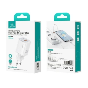 Hurtownia GSM - USAMS CC254 USB-A, USB-C 30W GaN Gyors Töltő HC Sorozat fehér - USA1154 - {ean13} - Hurt