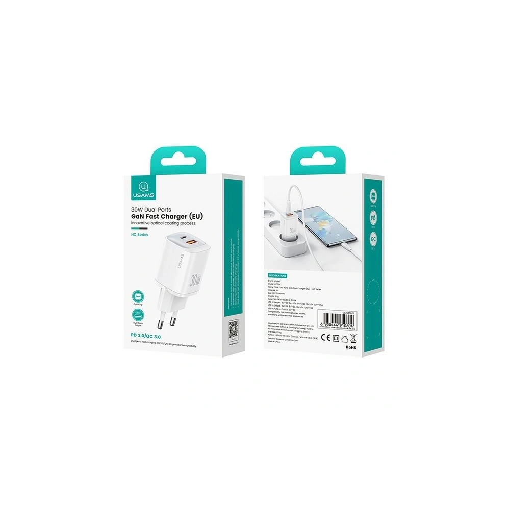 Hurtownia GSM - USAMS CC254 USB-A, USB-C 30W GaN Gyors Töltő HC Sorozat lila/purple - USA1156 - {ean13} - Hurt