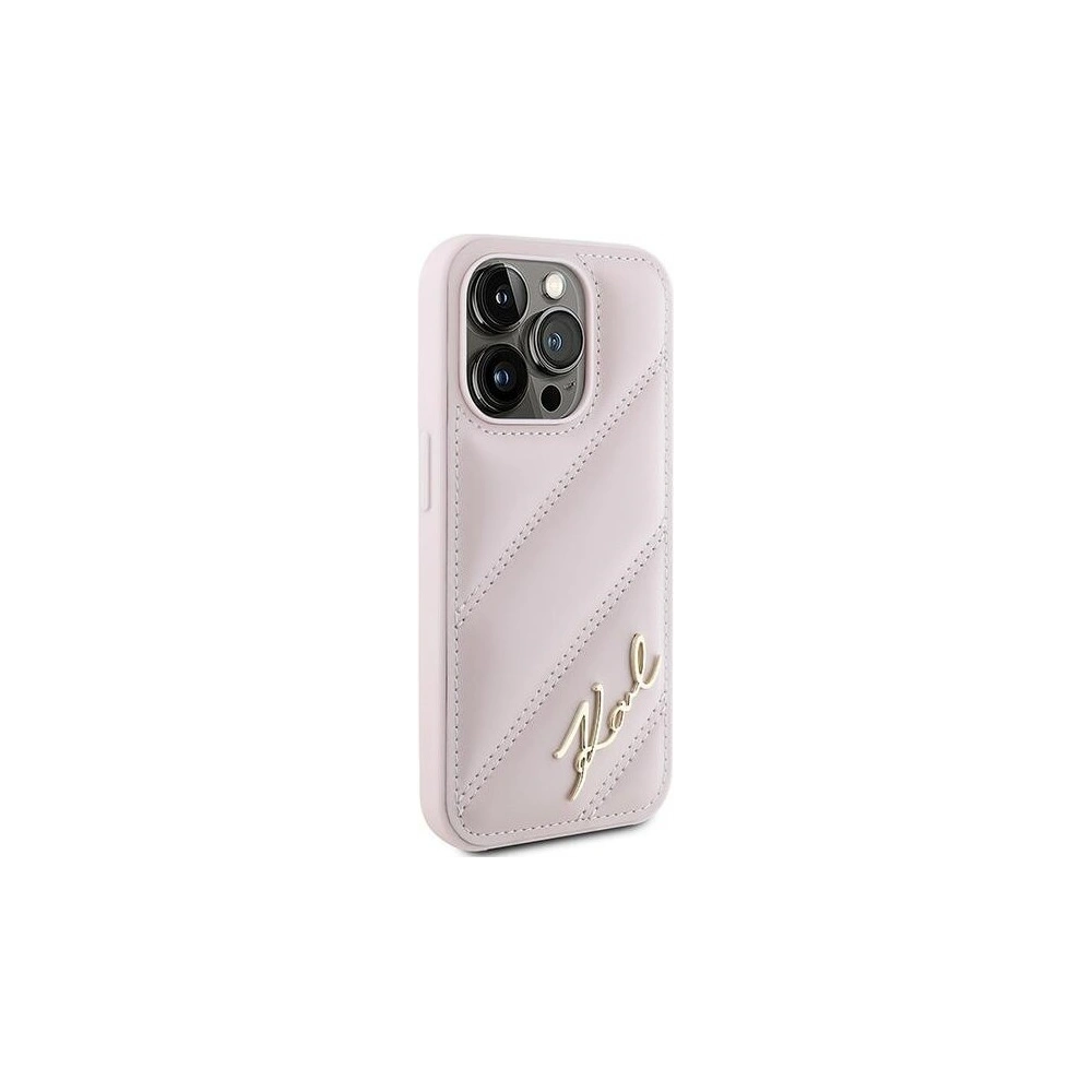 Wholesale Karl Lagerfeld KLHCP15LPQDSMGP Apple iPhone 15 Pro hardcase Diagonal Quilted Script pink - KLD2125 - {ean13} - Hurt