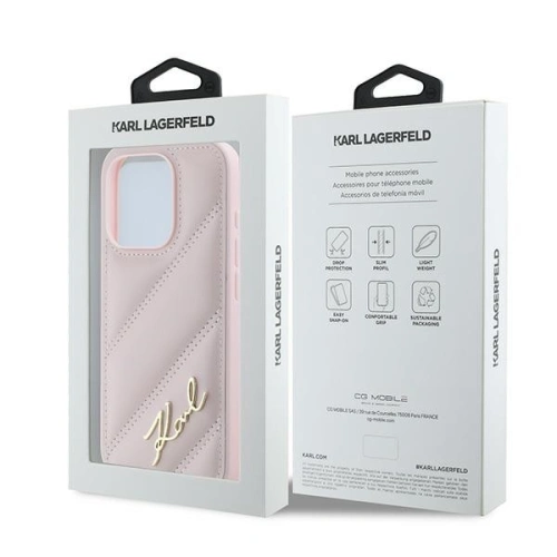 Etui Karl Lagerfeld KLHCP15LPQDSMGP Apple iPhone 15 Pro hardcase Diagonal Quilted Script różowy/pink