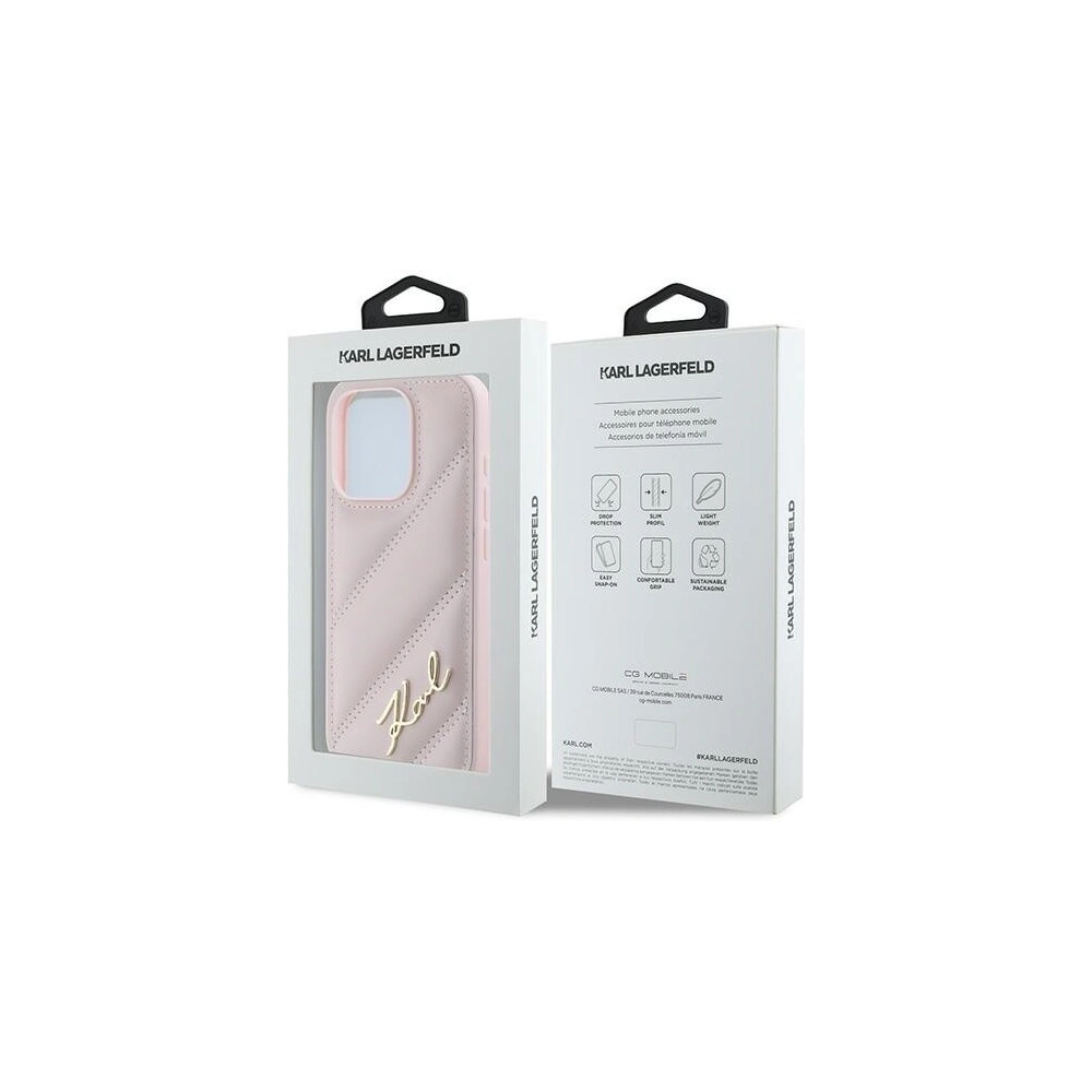 Wholesale Karl Lagerfeld KLHCP15LPQDSMGP Apple iPhone 15 Pro hardcase Diagonal Quilted Script pink - KLD2125 - {ean13} - Hurt