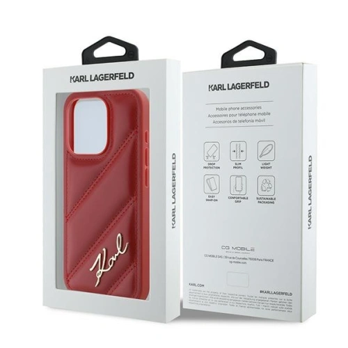 Etui Karl Lagerfeld KLHCP15LPQDSMGR Apple iPhone 15 Pro hardcase Diagonal Quilted Script czerwony/red