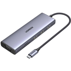 Hurtownia GSM - Adaptér UGREEN USB-C / CM498 3xUSB-A 3.0, USB-C PD 100W, HDMI 4K30Hz, VGA, RJ45, SD/TF šedý - UGR1864 - {ean13} - Hurt
