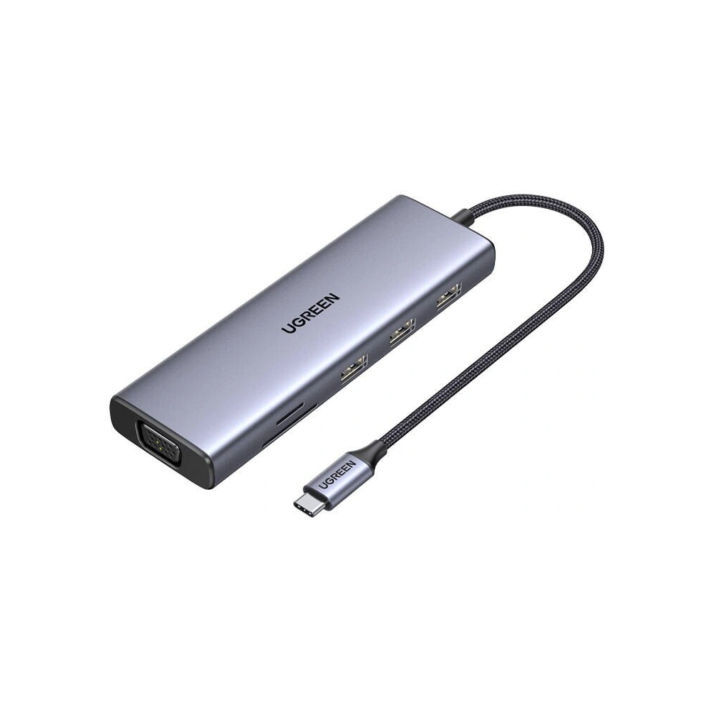 Hurtownia GSM - Adapter UGREEN USB-C / CM498 3xUSB-A 3.0, USB-C PD 100W, HDMI 4K30Hz, VGA, RJ45, SD/TF szary - UGR1864 - {ean13} - Hurt
