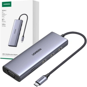 Hurtownia GSM - Adaptér UGREEN USB-C / CM498 3xUSB-A 3.0, USB-C PD 100W, HDMI 4K30Hz, VGA, RJ45, SD/TF šedý - UGR1864 - {ean13} - Hurt