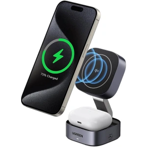 Hurtownia GSM - Qi indukciós töltő 2w1 UGREEN W702 iPhone, AirPods, 15W szürke - UGR1873 - {ean13} - Hurt