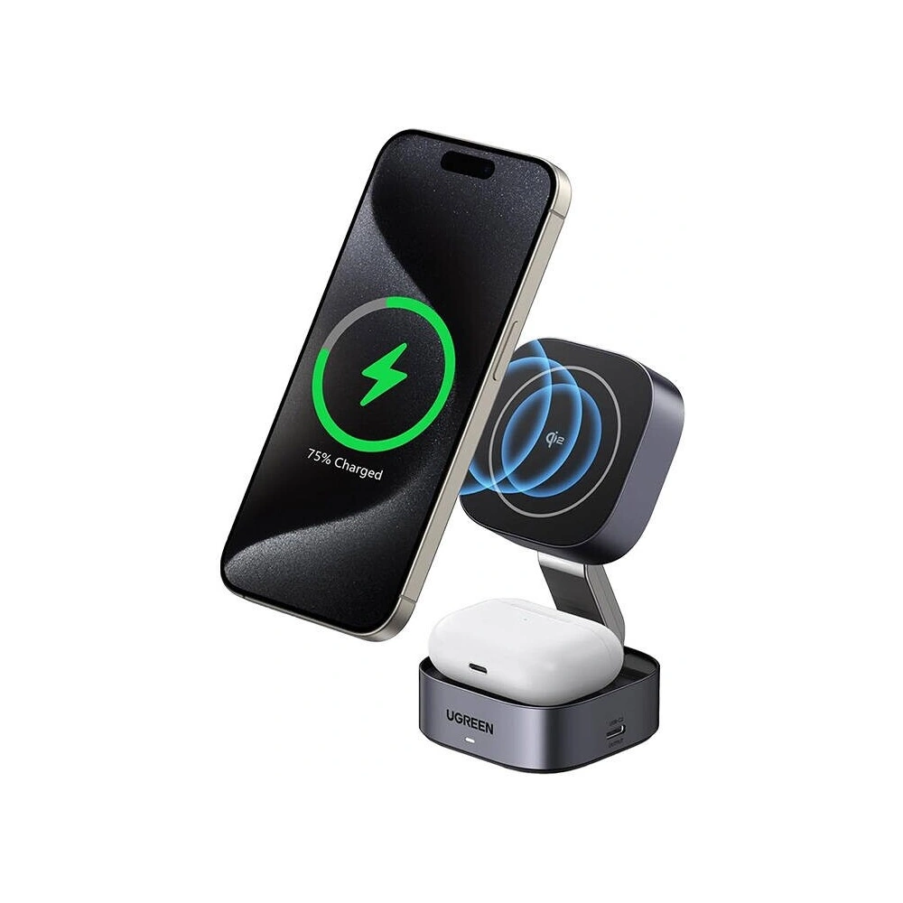Hurtownia GSM - Încărcător inductiv Qi 2w1 UGREEN W702 iPhone, AirPods, 15W gri - UGR1873 - {ean13} - Hurt