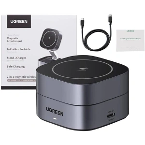 Hurtownia GSM - Qi indukciós töltő 2w1 UGREEN W256 MagSafe iPhone-hoz, AirPods-hoz, 20W fekete + USB-C / USB-C 1m kábel - UGR1876 - {ean13} - Hurt