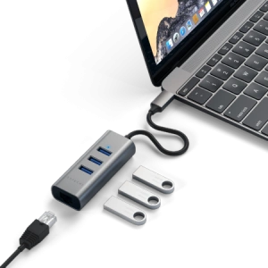 Hurtownia GSM - Adapter Satechi Aluminium Hub 2in1 USB-C / 3xUSB-A, Ethernet gri spațial - STH152 - {ean13} - Hurt