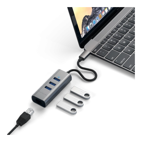 Adapter Satechi Aluminium Hub 2in1 USB-C / 3xUSB-A, Ethernet space gray