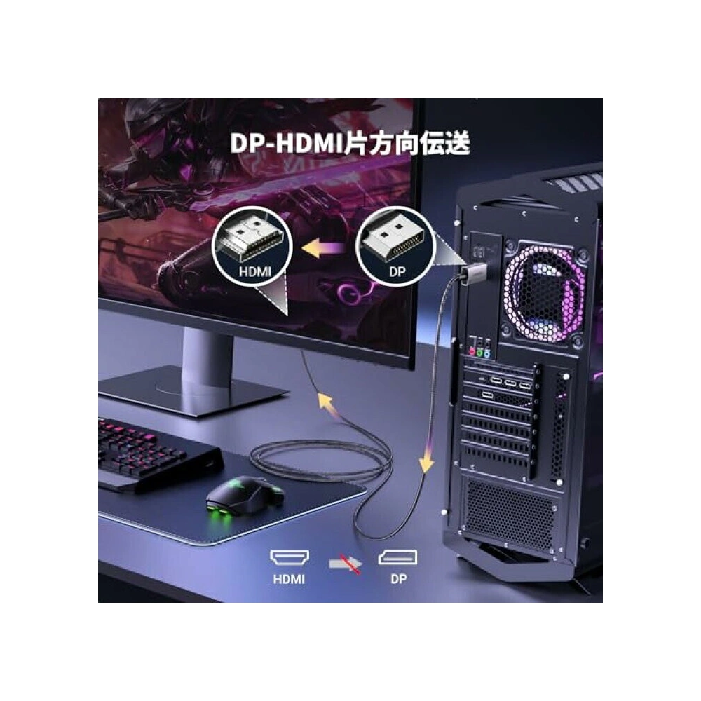 Hurtownia GSM - UGREEN DP115 DisplayPort / HDMI 8K60Hz, 2m fekete kábel - UGR1883 - {ean13} - Hurt